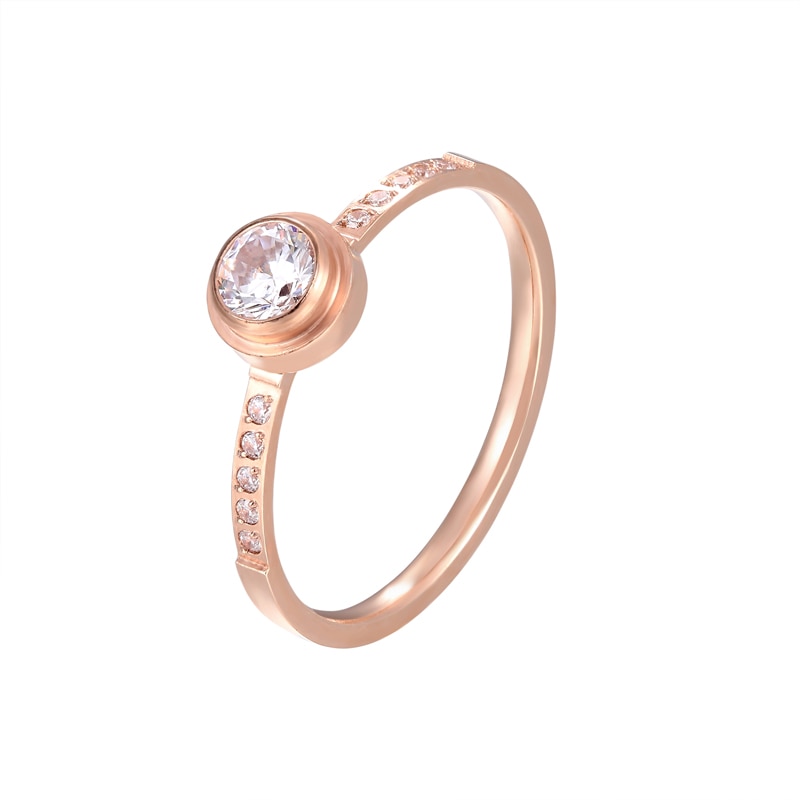 Glanzende Ronde Crystal Ring Roestvrij Staal Rose Goud Kleur Vrouw Wedding Ring Minnaar Liefde Ring