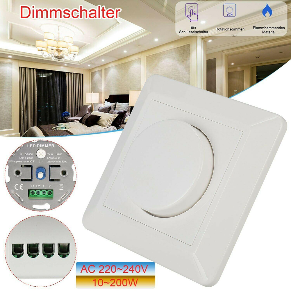 230V 10-200W Led Dimmer AC IP20 For Incandescent Halogen LED Lamps Push Button Switch Lighting Dimmers