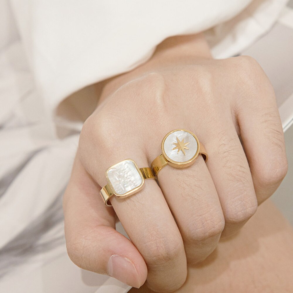 Natural Shell Star Necklace Mother of Pearl Oval Pendant Necklace for Women Minimalist Collars Stainless Steel Jewelry