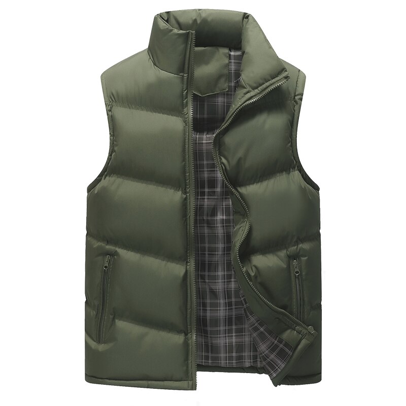 Brand Winter Mens Vest Slim Fit Warm Sleeveless Jacket Male Plus Size Clothing Man Waistcoat Cotton-Padded Thickening Coats: army green / XXL