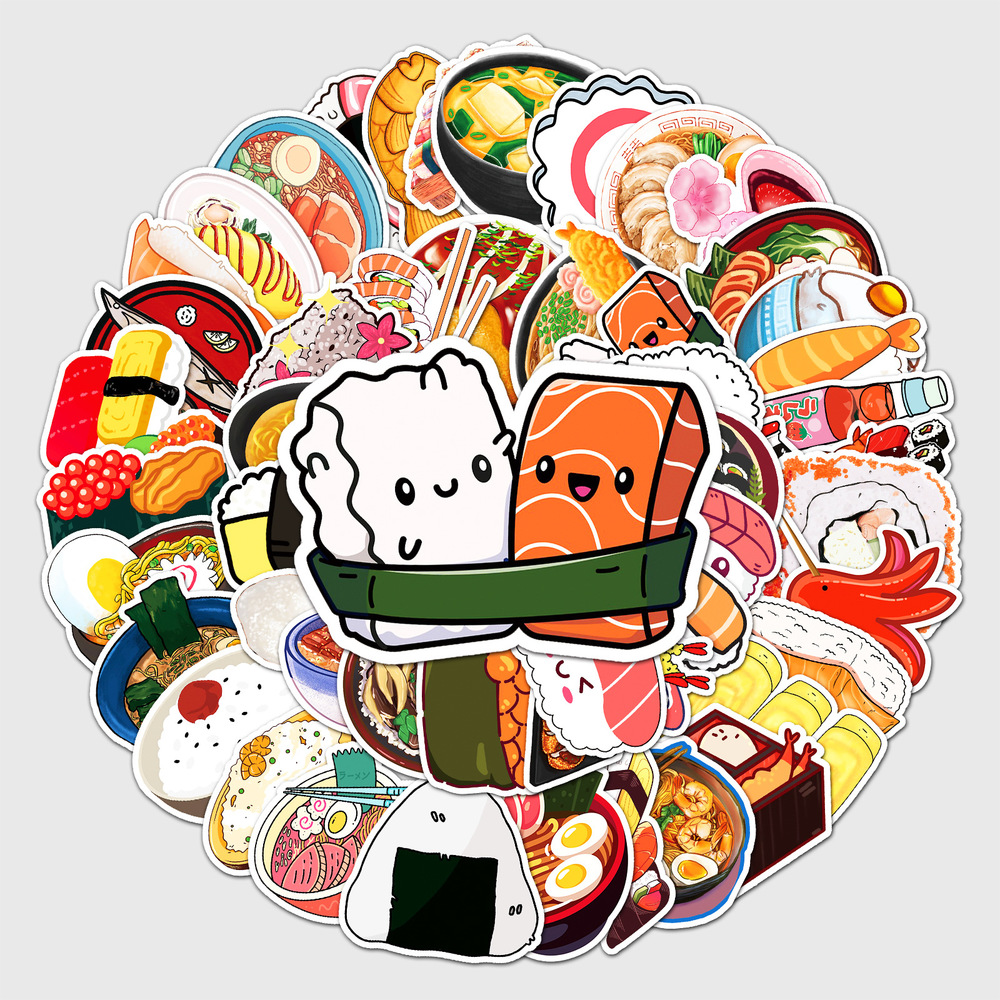 10/50pcs Delicious Food Stickers Cartoon Japanese Food Cute Sushi Stickers Decal Sticker for DIY Notebook Water Bottle Laptop