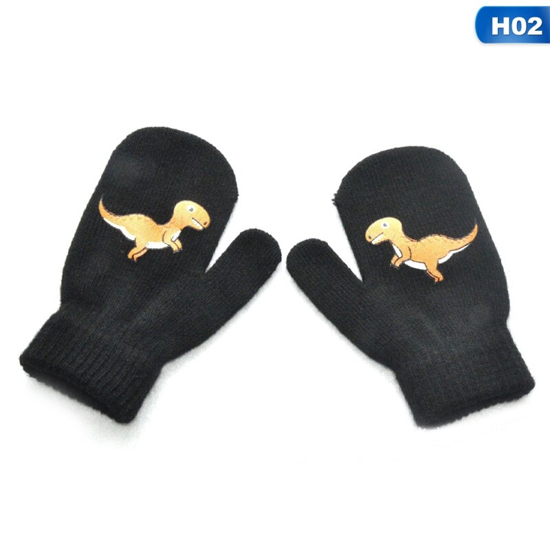 Cute Cartoon Dinosaur Pattern Gloves For Children Toddler Winter Warmth and Velvet Thick Knitted Gloves Kids Outdoor Mittens: H02