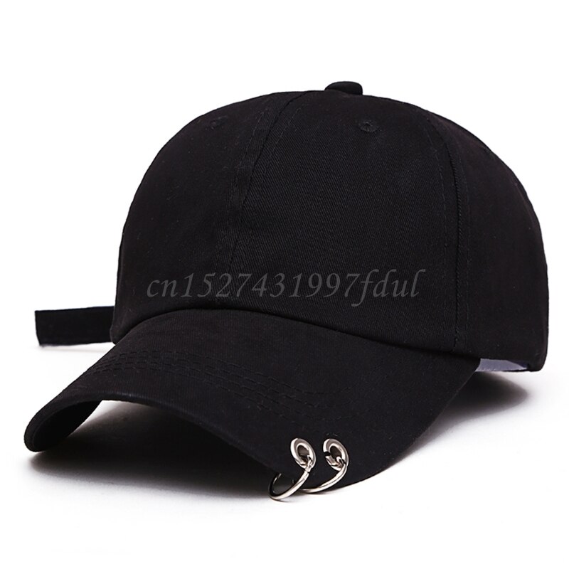 Mannen Vrouwen Hoed Unisex Heren Dames Effen Kleur Verstelbare Baseball Cap Metalen Ringen Vlakte Hoed