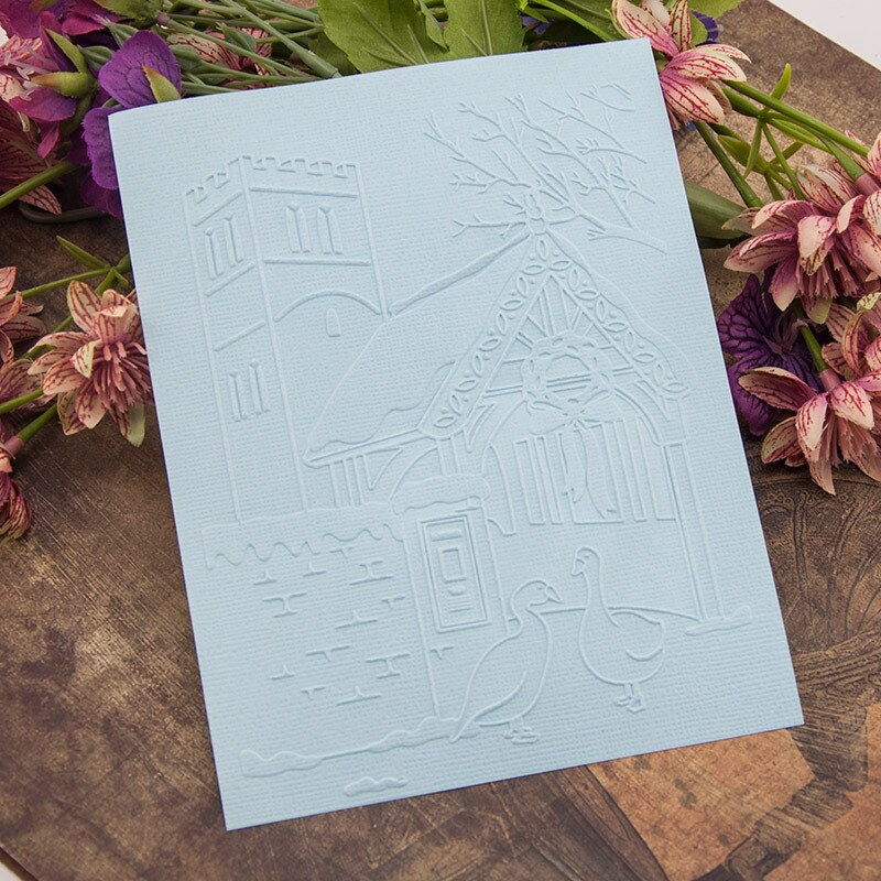 House Casttle Tree EMBOSSING FOLDER for Card Making Supplies Scrapbooking Paper Crafting Stamps Dies Stencils Embosser Template