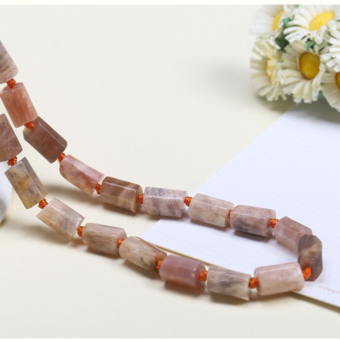 Natural Stone Faceted Cylinder Shape Loose Beads For Jewelry Making Diy Accessories: Sunstone