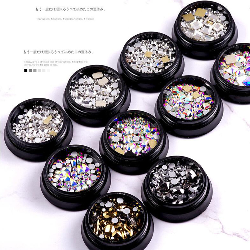 Piedra para Nail art y cuentas de vidrio brillante cuadrado AB diamantes de imitación de cristal claro decoración mixta en tarro piedras brillantes ZR01-10 de dijes
