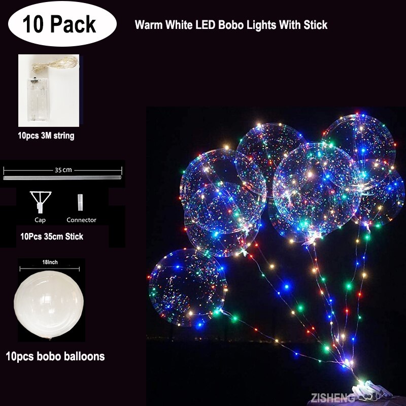 Globo de helio transparente con luces LED, globo de burbuja brillante con cadena para decoración de fiestas, cumpleaños y bodas, paquete de 10 unidades: Balloon Light 4