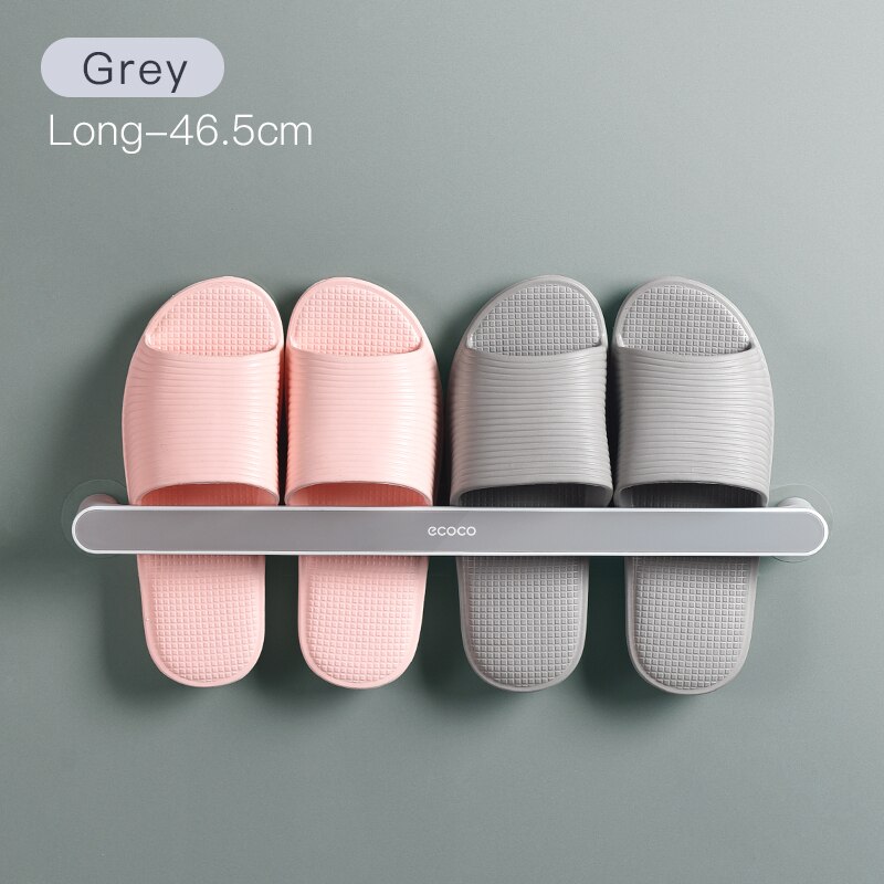 Étagère à chaussures de salle de bain porte-pantoufles mural poinçon gratuit étagère pantoufles organisateur auto-adhésif rangement porte-serviettes: Gray long
