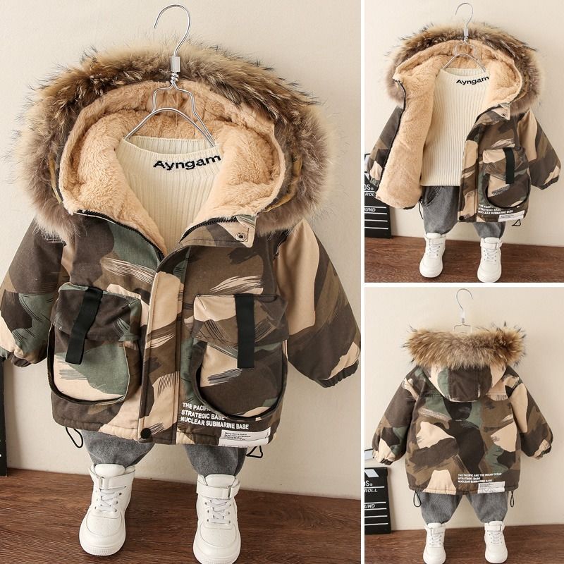Winter Jongens Jas Baby Bontkraag Hooded Katoen Plus Fluwelen Dikker Warme Jas Voor Kinderen Jas Voor jongens 3-8years