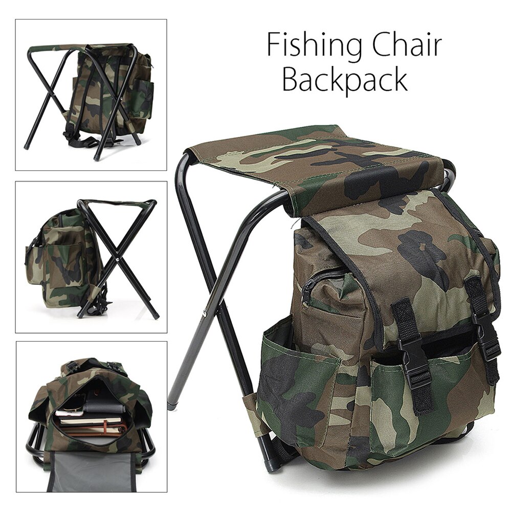 2 In 1 Folding Fishing Chair Bag Fishing Backpack Chair Stool Convenient Wear-Resistantv For Outdoor Hunting Climbing Equipment