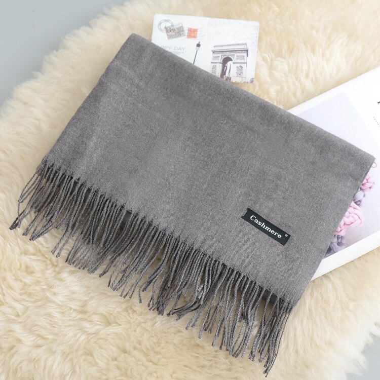 femmes cachemire épais solide écharpe Pashmina châles enveloppes femme Foulard étoles gland tête longues écharpes Hijab: 02