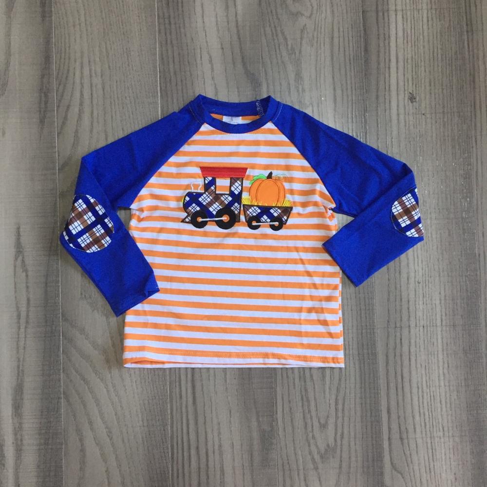 Girlymax fall/winter baby boys Halloween thanksgiving patch cotton top t-shirt raglans stripe truck pumpkin children clothes