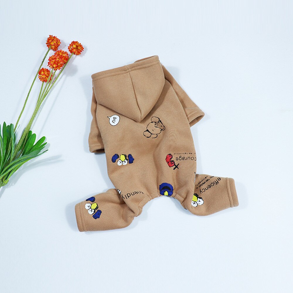 Mono con capucha para perro, ropa para perros, bulldog francés, , pijama: Castaño / L