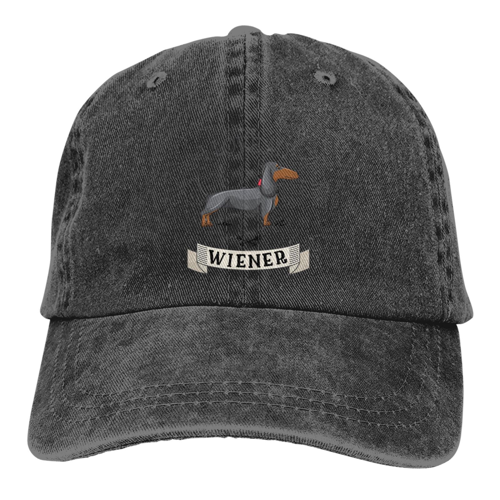 Dachshund Weiner Dog Hat Funny Black Baseball Cap Men Women Adjustable Trucker Washed Denim Caps for Outdoor: YELLOW