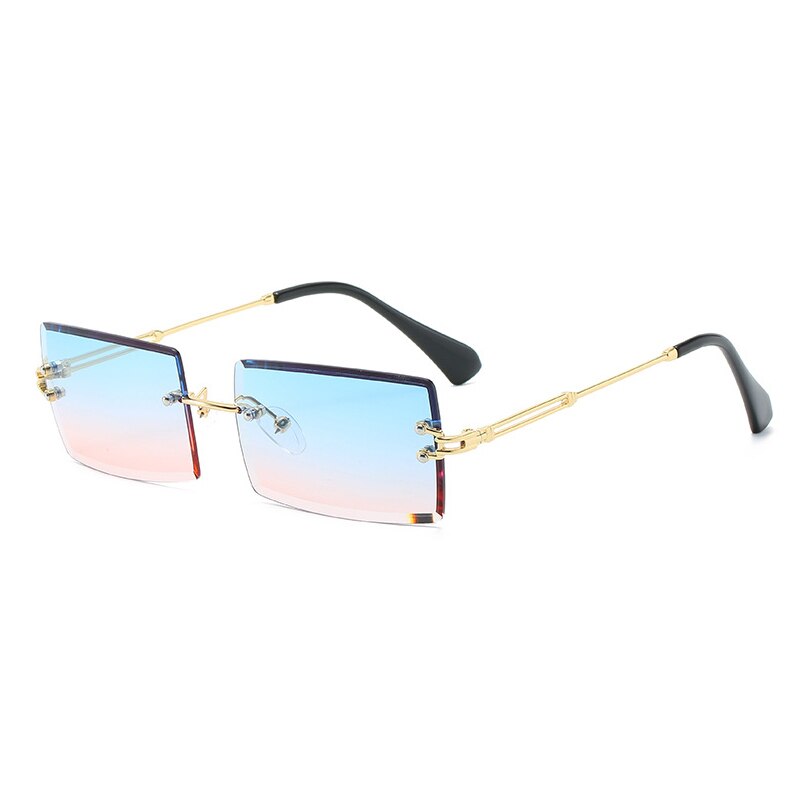 Oec cpo populære rammeløse rektangel solbriller kvinder mænd nuancer legeringsbriller  uv400 o264: Guldblå pink