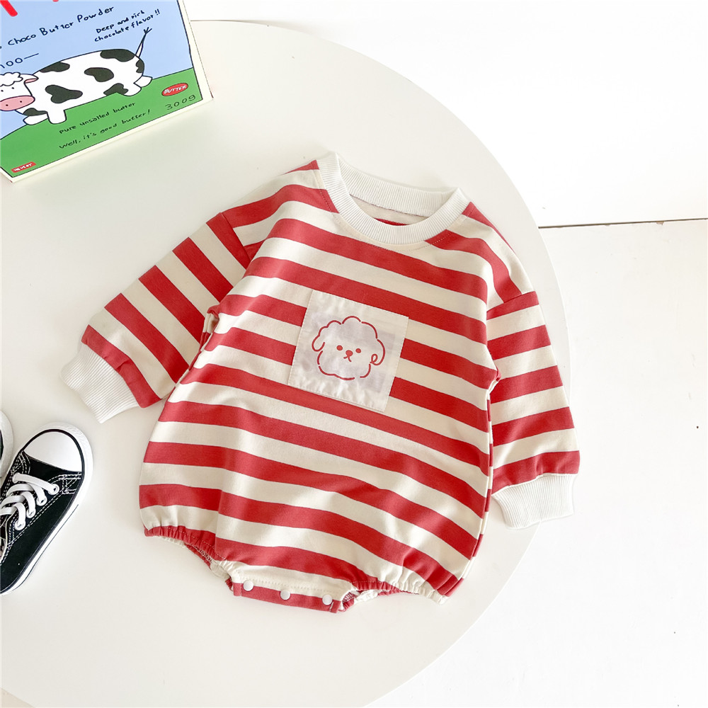Zafille frühlings-kinderkleidung für mädchen und jungen, gestreifter babybody, süße schlafanzüge für mädchen und #39 , Patchwork-Baby-strampler: verrotten / 18-24m