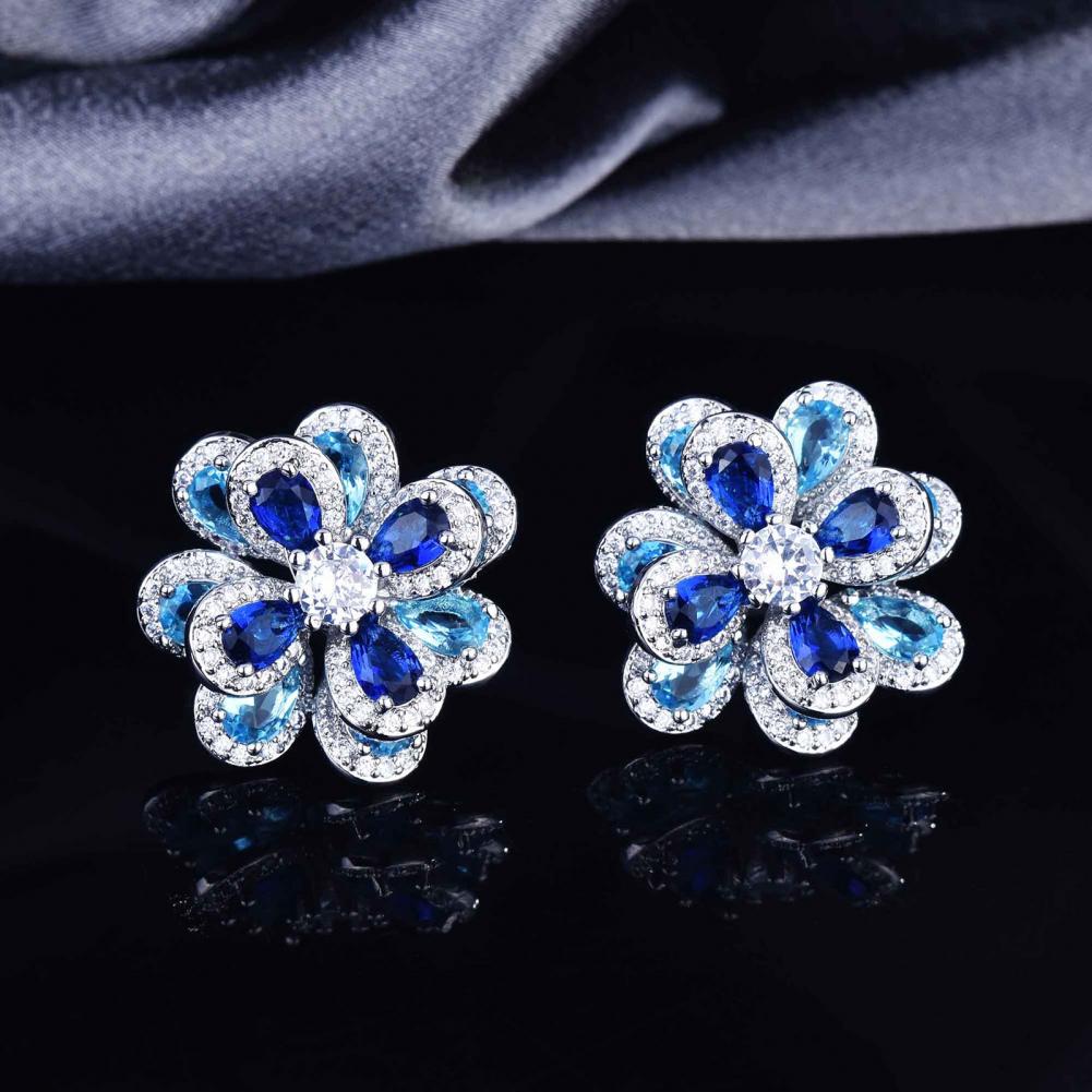 Women Ear Studs Camellia Shape Colored Cubic Zirconia Jewelry Shiny Rhinestones Stud Earrings Bracelet Ring Pendant for Wedding