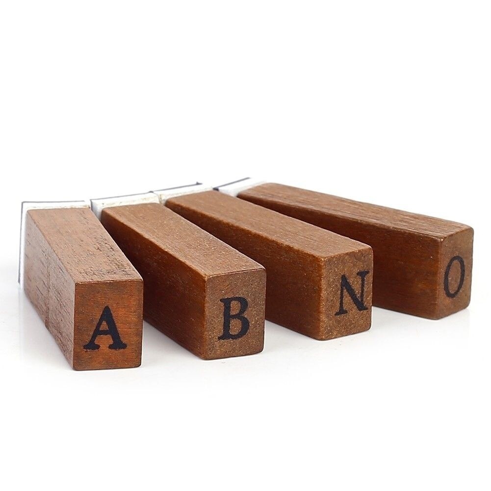 Caja de madera con letras del alfabeto multiusos, juego de sellos de goma, , 70 Uds.