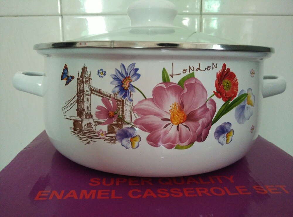 1pc Casserole 3000ml Enamel Oot Sauce Basin Kitchen Multi-purpose Nutrition Cookware Multicolour