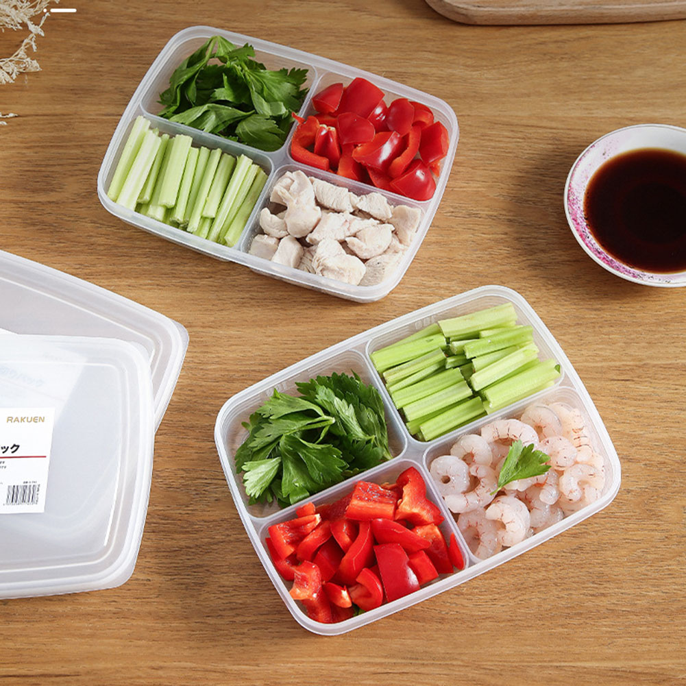 4-Gitter-Aufbewahrungsbehälter für Lebensmittel und Obst, tragbare Fleisch- und Gemüsebehälter, rechteckig, Frischhaltung für Home-Office-Küchenprodukte