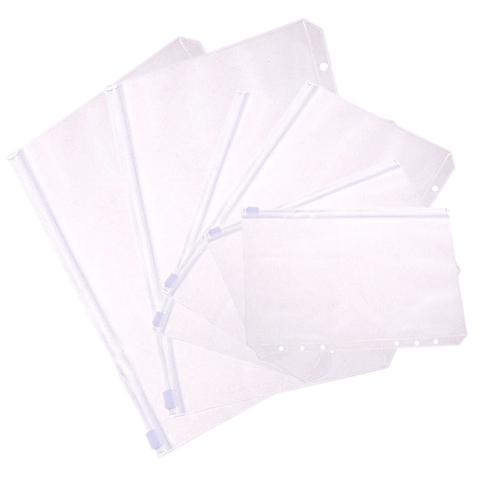 Juego de 6 bolsas de plástico transparente para el hogar y la Oficina, bolsillos con cremallera de tamaño A5, A6 y A7, de 6 anillos
