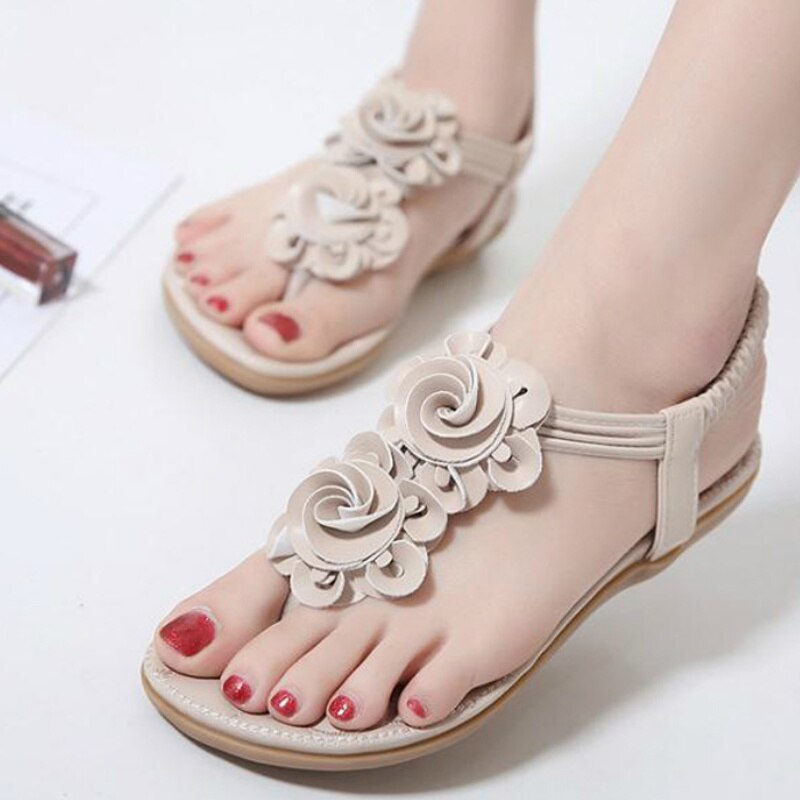 Sandalias étnicas De verano para Mujer, plataforma De flores, tacón plano, Punta abierta, banda elástica, informales, para playa y aire libre