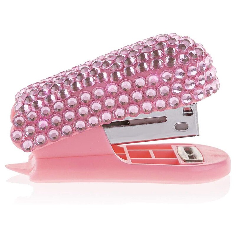 Mini Stapler Diamond-Encrusted Mini Stapler Sticker Small Stapler Pink Stapler Office Stationery Student Supplies