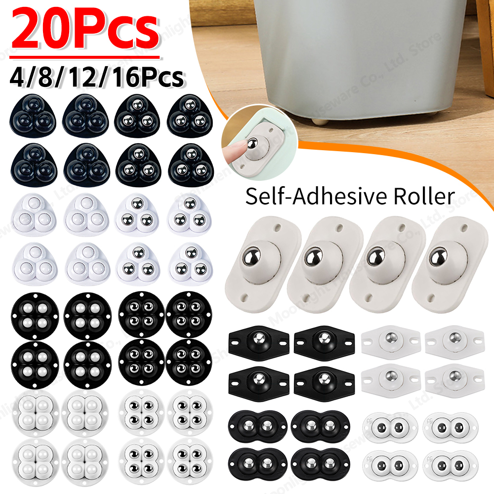 Ruedas para muebles de acero inoxidable, ruedas universales autoadhesivas, rodamiento de carga giratorio de 360 grados para acceso a muebles del hogar, 4/20 piezas