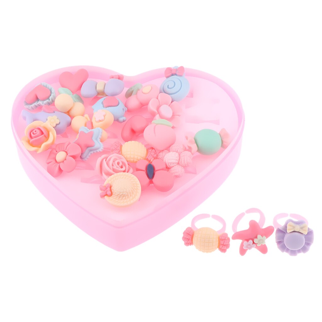 24pcs/Box Adorable Handmade Assorted Finger Rings, Pretend Play Dress Up Game Simulation Jewelry Toy for Girls