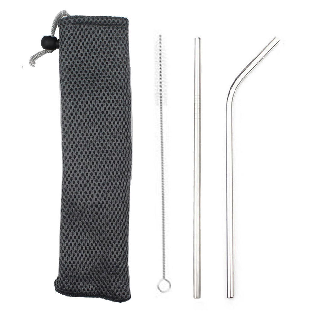 18/10 Stainless Steel Collapsible Straw Set Reusable Telescopic Drinking Straw Portable Straw For Travel Metal Drink Straw Brush: Silver