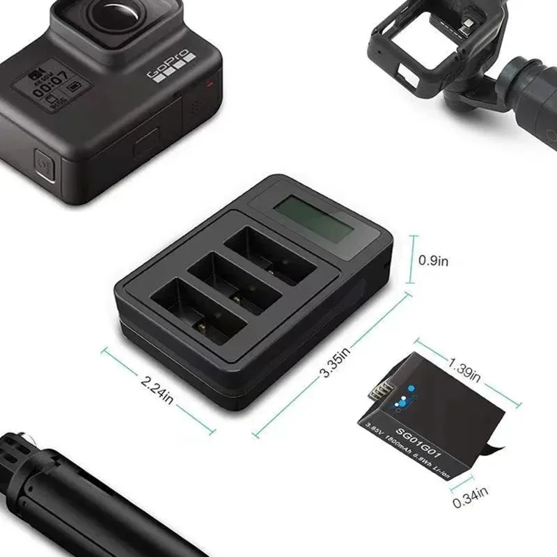 100% 1800 mah egnet for gopro hero 8/7/6/5 sportskamerabatteri + trekanals digital gopro-lader