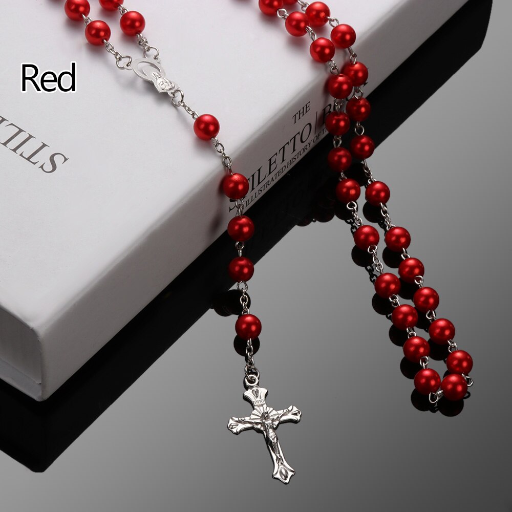 Collar con colgante de Cruz para hombre, cadena de eslabones de acero inoxidable, estilo Punk, 1 unidad,: B-Red