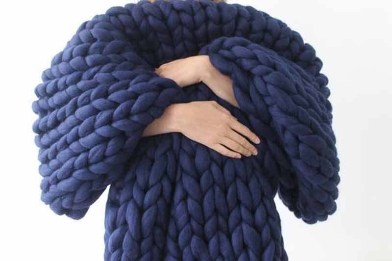 Fabrikant Diy Dikke Wol Hand-Gebreide Acryl Lijn Bal Arm Gebreide Deken Wollen Deken Sofa Cover Dikke Draad Deken: navy blue