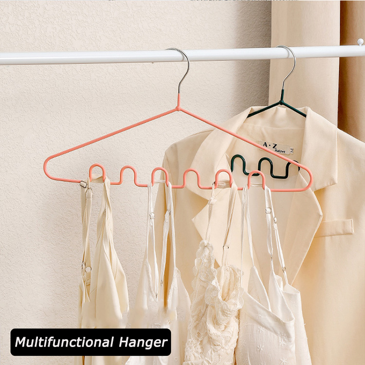 Multifunctional hanger non-slip metal clothes set hanger bra underwear scarf hanger hook: Pink