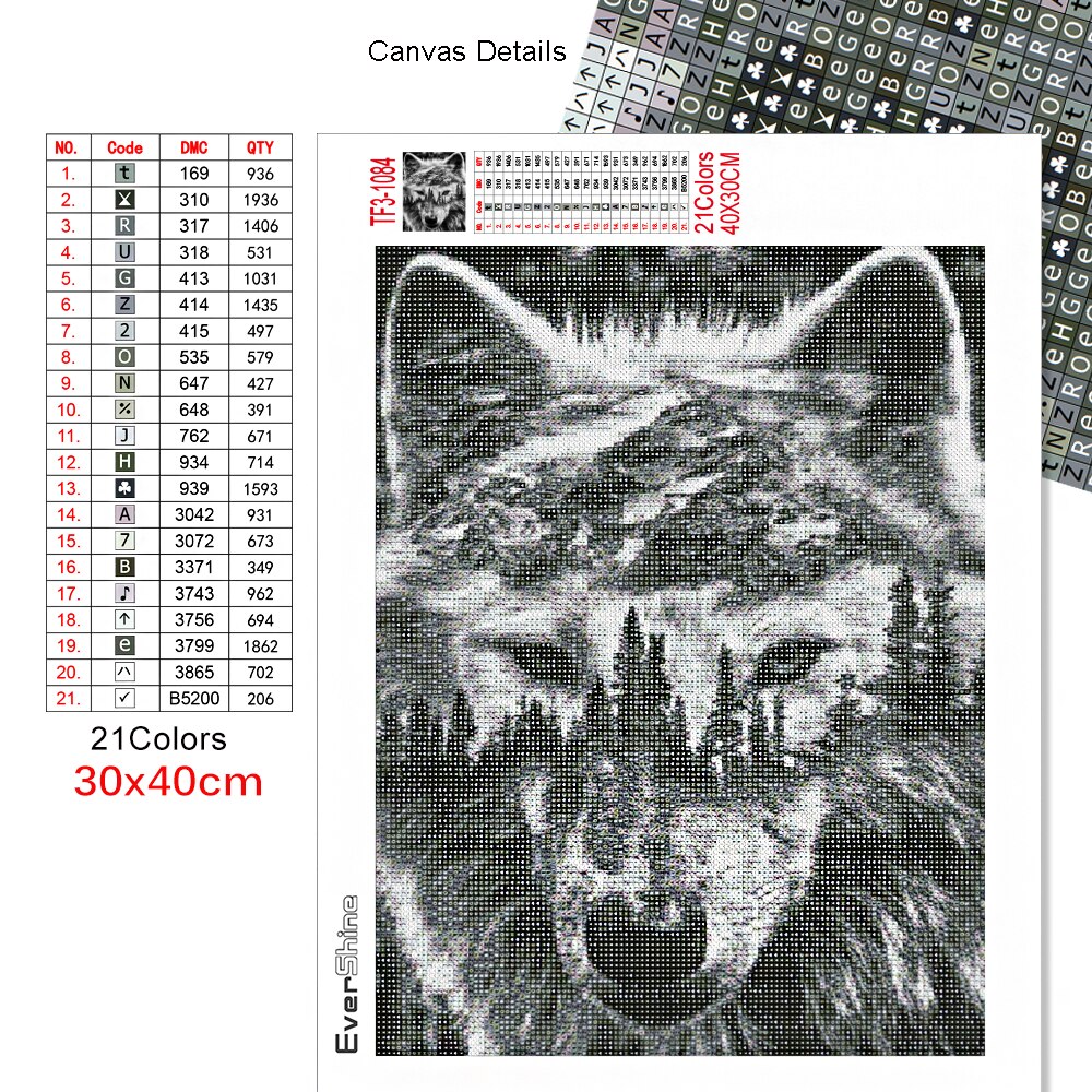 Evershine Diamond Embroidery Wolf Black White Diamond Painting Animal Mosaic Rhinestone Picture Handicrafts Decor For Home