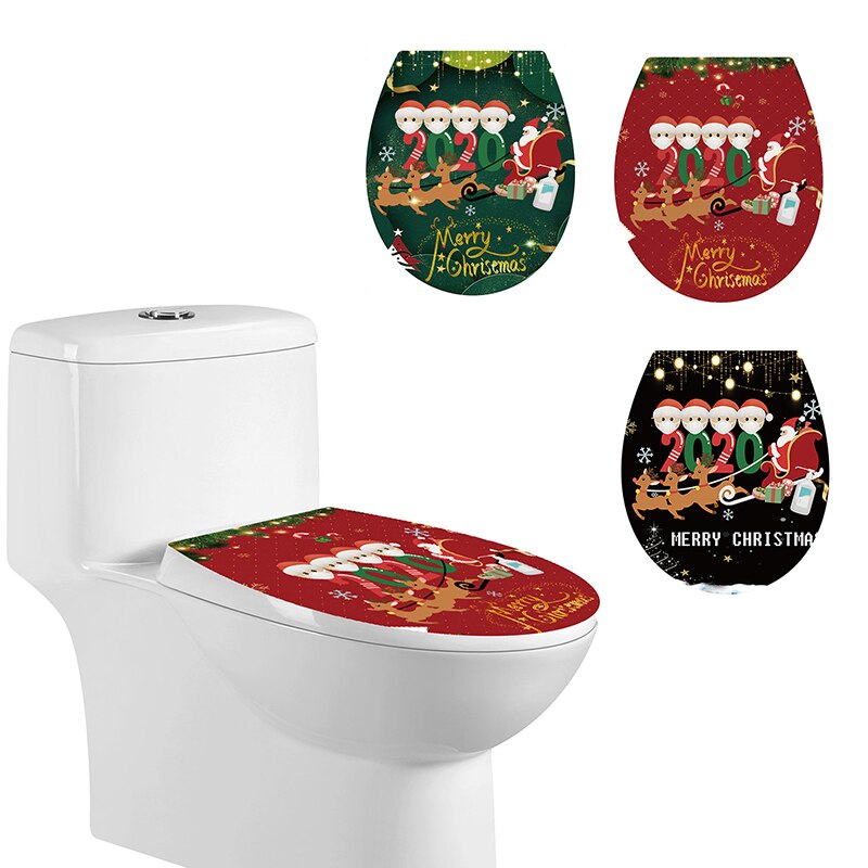 1Pc Toilet Seat Sticker Creatieve Waterdicht Kerst Wc Sticker Koelkast Badkamer Kerst Decoratie Muurstickers