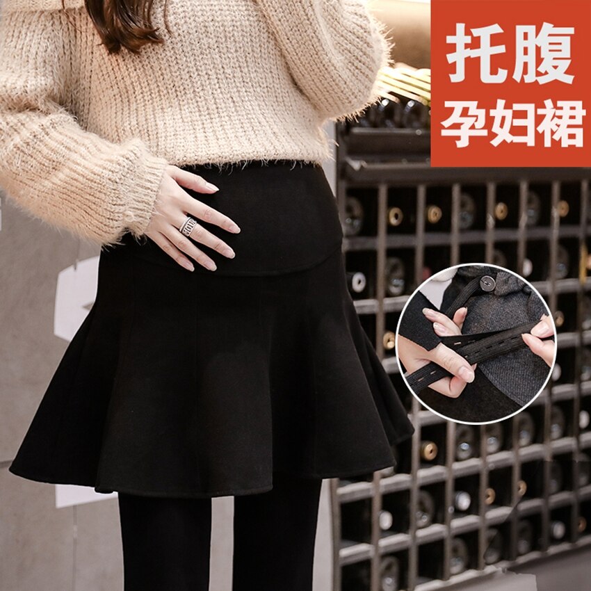 Falda de medio cuerpo para mujer embarazada, ropa de embarazo, otoño e invierno, mallas plisadas de vientre para madre Baita Tuo: Negro / M