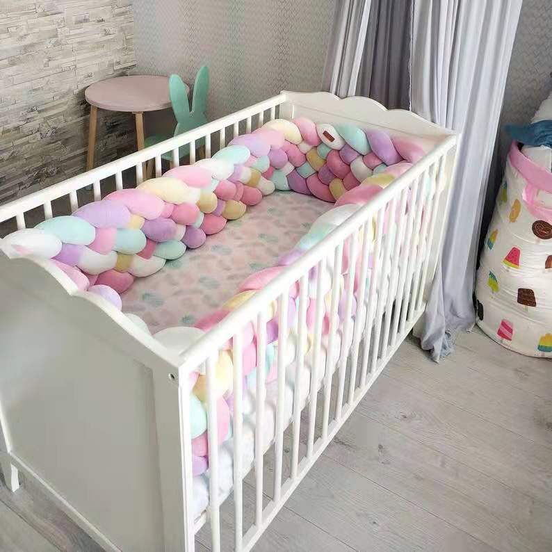 3Meter length 22cm Height baby Braided Crib Bumpers 6 Strip Knot Long Pillow Cushion,Nursery bedding,cot room dector