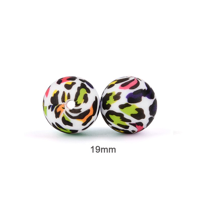 Perles de dentition en silicone, de 12/15/19mm pour bébé, ensemble de 10 pièces pour bricolage, boules imprimées à motifs dalmatien, couleurs bariolées et léopard sans BPA, pince de tétine gratuite à fabriquer: Foncé Café