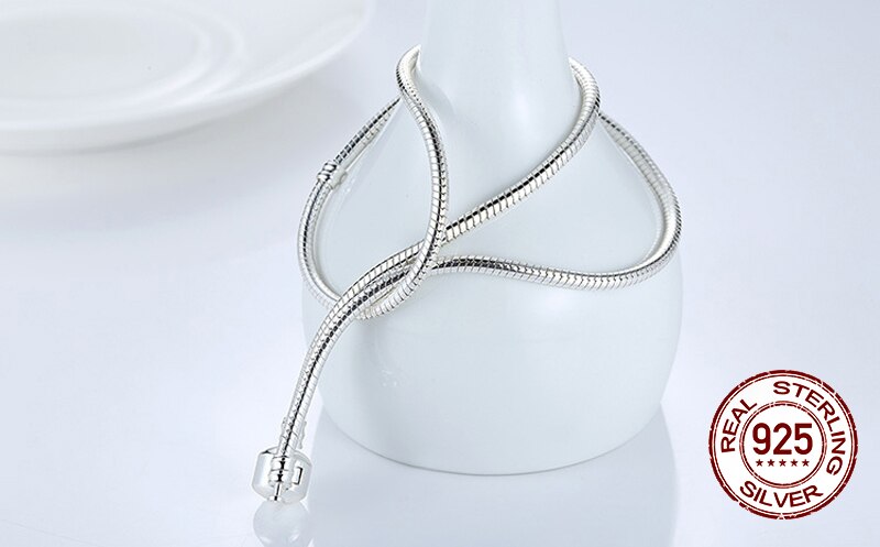 Vecalon Originele 925 Sterling Zilveren Snake Ketting Veilige Bal Sluiting Kralen Charms Voor Vrouwen Huwelijkscadeau Sieraden