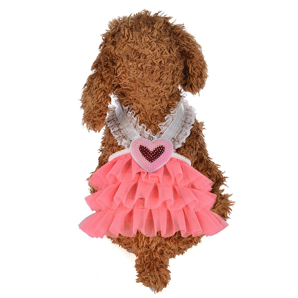 Haustier Hund Welpen Katze Herz V-ausschnitt Spitze Mädchen Kleid Weste Felsen Kleidung Sommer Bekleidung