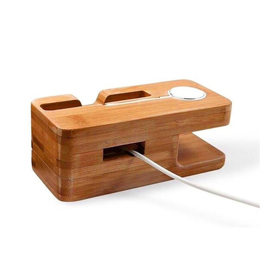 2 in 1 Bamboo Wood Stand Charging Station Cradle Holder for iPhone for Watch Universal Desktop Charging Dock Station