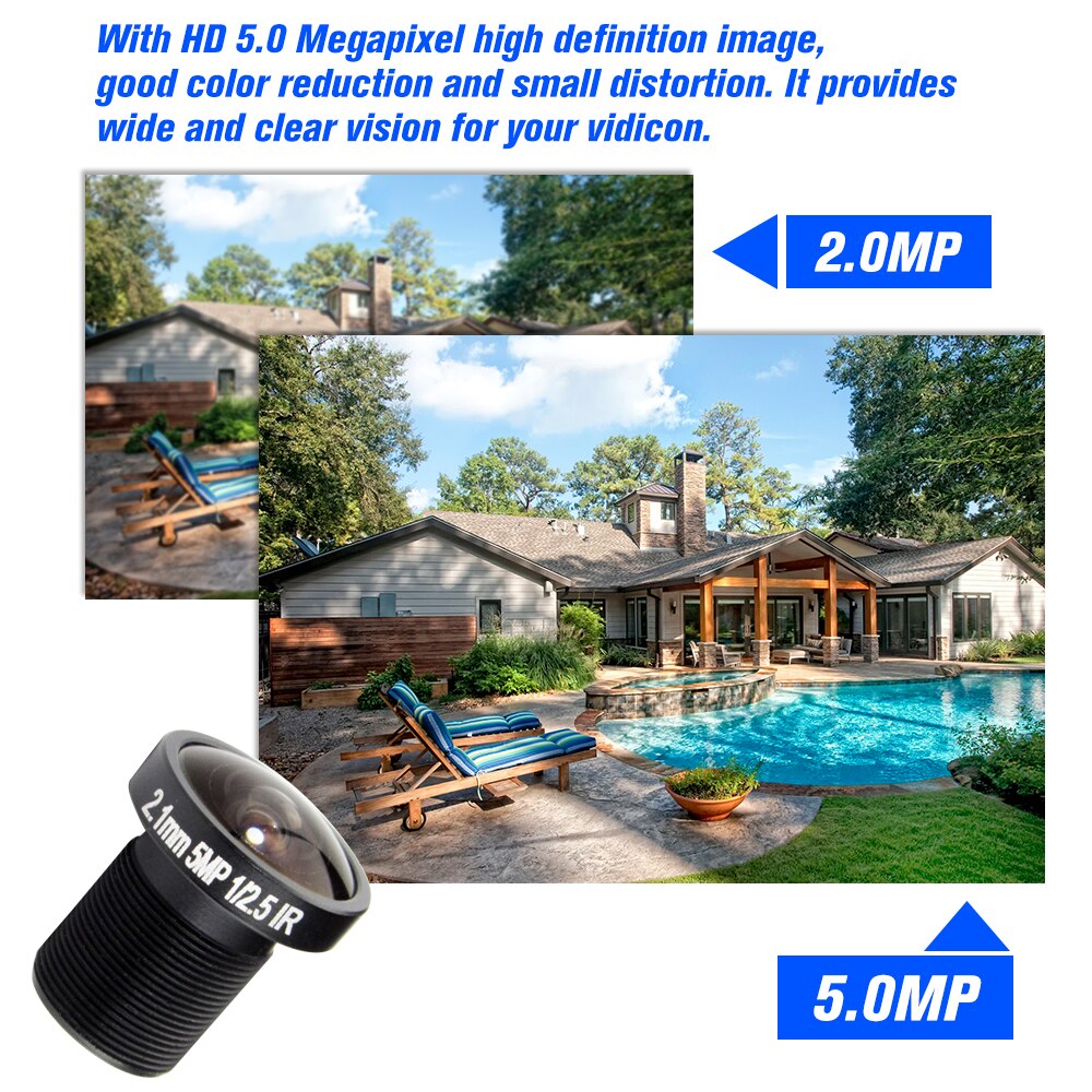 2.1mm- lins fisheye cctv-objektiv 1/2.5 "  hd 5.0 megapixel för ip cctv-kameror  m12 -fäste 155 graders kompatibel vidvinkelpanorama