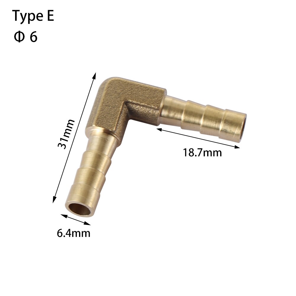 6/8/10/12mm connettori per tubi flessibili raccordo per tubo flessibile in ottone raccordo a gomito, gomito, croce, t, Y, connettore paratia: Type E 6mm