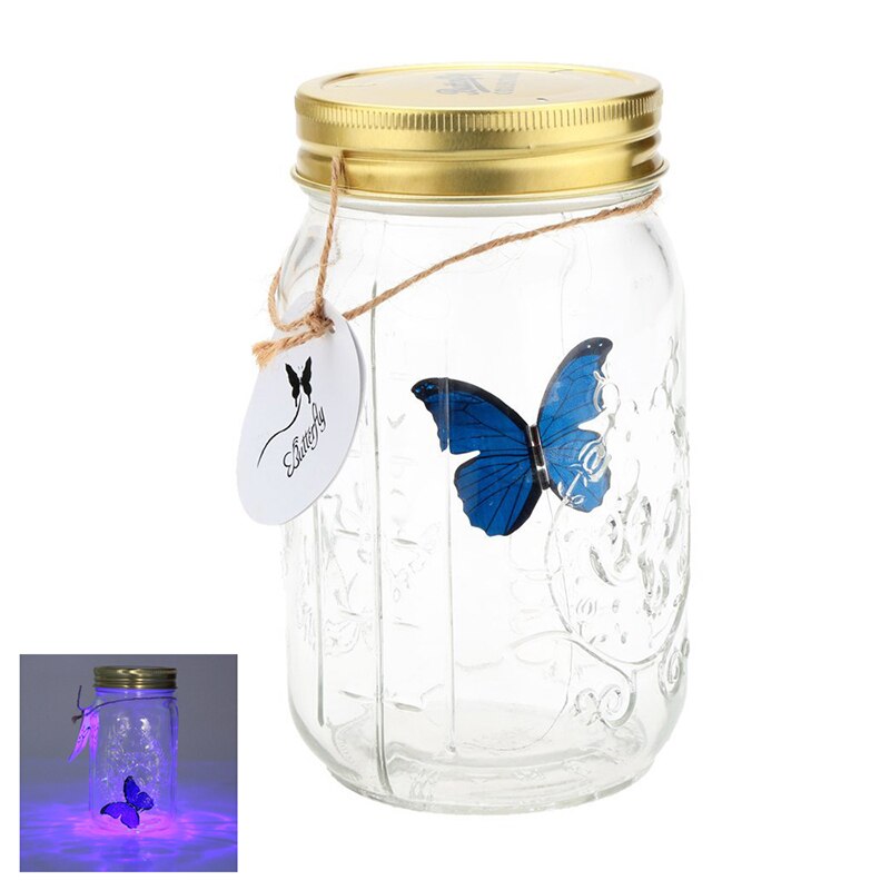 Romantische Glas Led Lamp Vlinder Jar Valentine Kinderen Decoratie Blauw