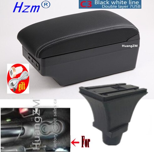 For Fiat 500 Armrest box Interior special Retrofit parts Center Car Armrest box Center Storage box USB: C3 style white line