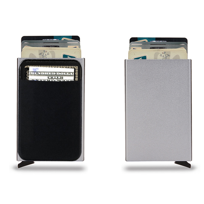 Dünne Aluminium Brieftasche Mit Elastizität Zurück Beutel Ich würde Kreditkarte Halfter Mini RFID Brieftasche Automatische Pop hoch Bank Karte fallen: grau