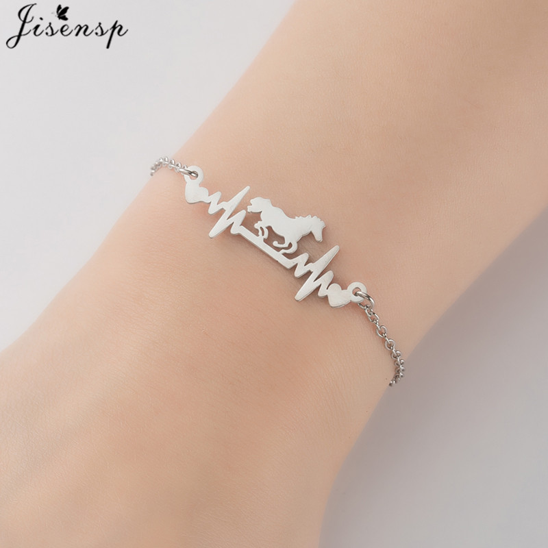 Bransoletki ze stali nierdzewnej bicie serca błyskawica koń wisiorek łańcuszki moda uroki bransoletka dla kobiet biżuteria impreza dziewczyny prezenty: Czerwono-brązowy