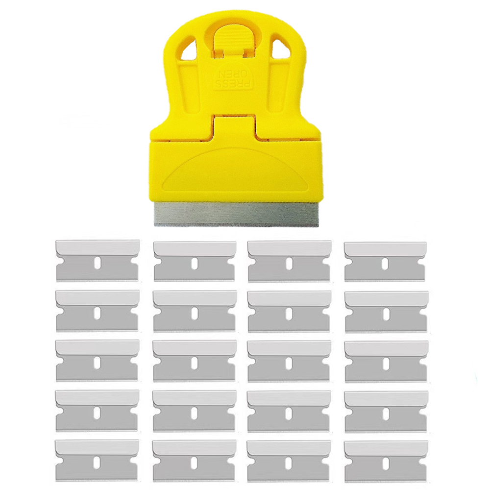 21 Stuks/Set Scheermesje Schraper Voor Autoruit Glas Schoonmaak Schep Lijm Stickers Remover Keramische Kookplaat Oven Schoon Vinyl Spatel: YELLOW