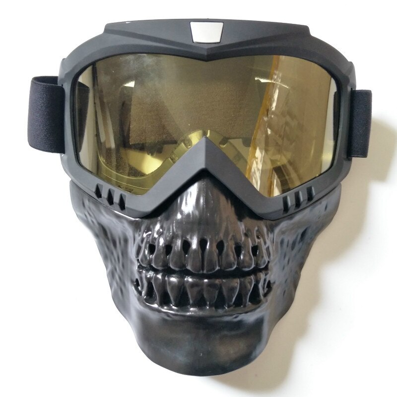 Cool skull moto rcycle máscara facial con gafas desmontable modular gafas máscara para moto de cara abierta Vintage Casco moto Casco: Yellow lens